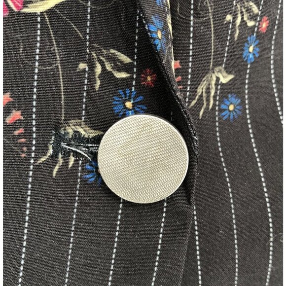 Xoxo Womens Floral Pinstripe Blazer Size M Black Ruched 3/4 Sleeves Y2k Office - Picture 4 of 9